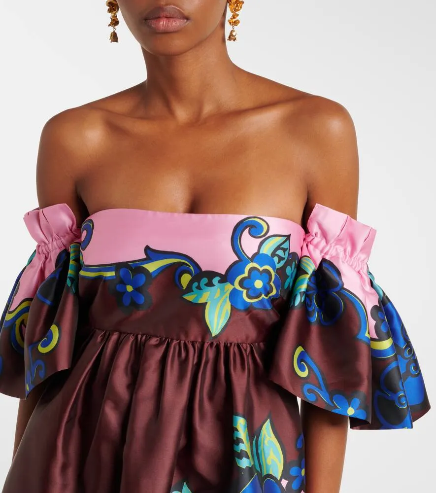 Alemais Floral off-shoulder satin maxi dress