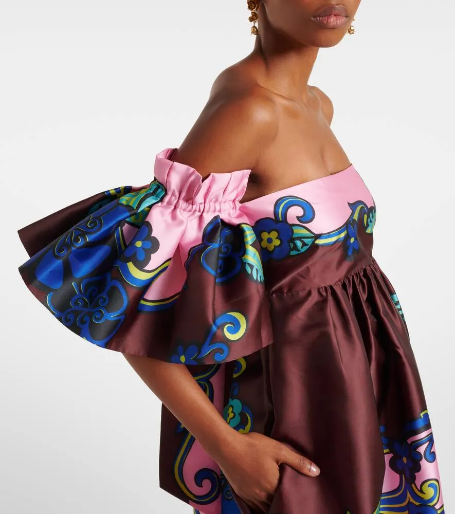 Alemais Floral off-shoulder satin maxi dress