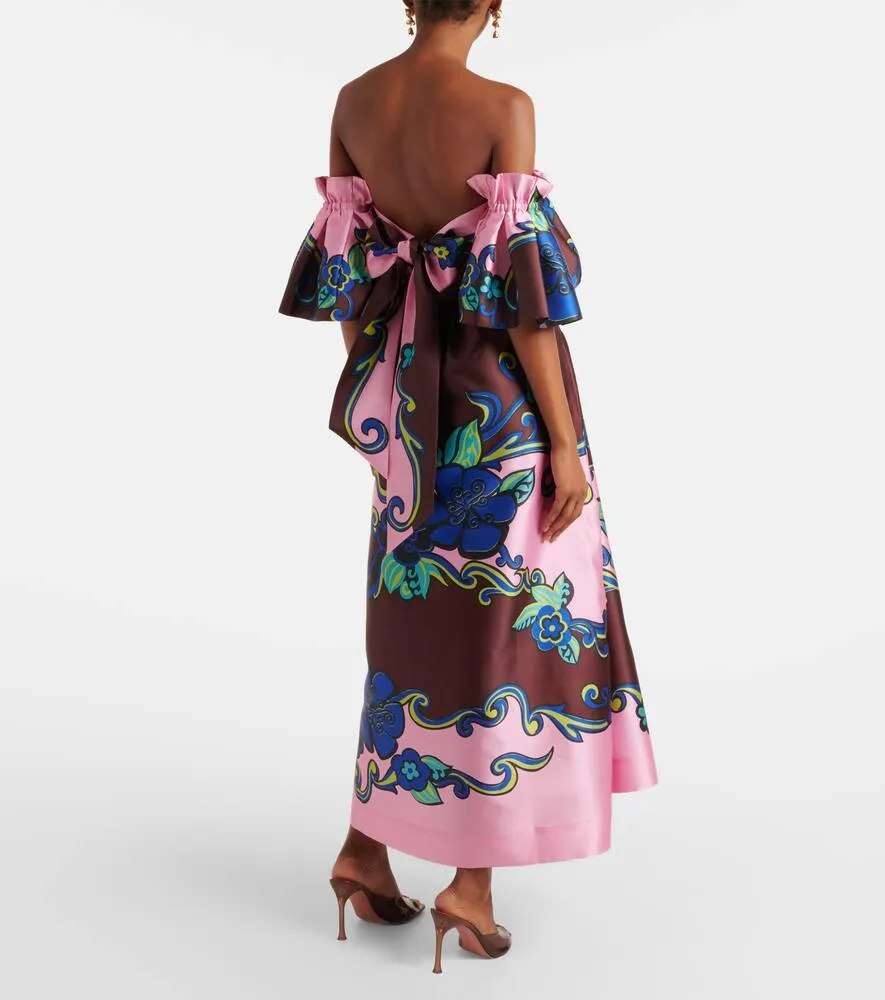 Alemais Floral off-shoulder satin maxi dress