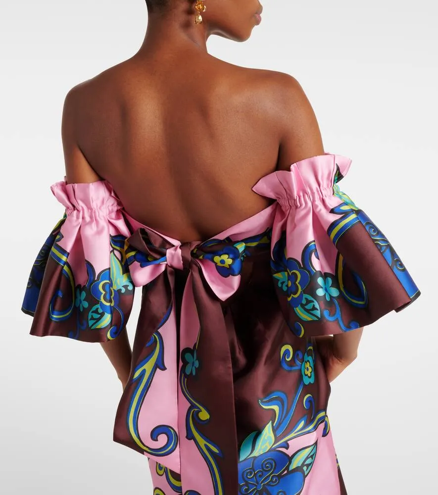 Alemais Floral off-shoulder satin maxi dress