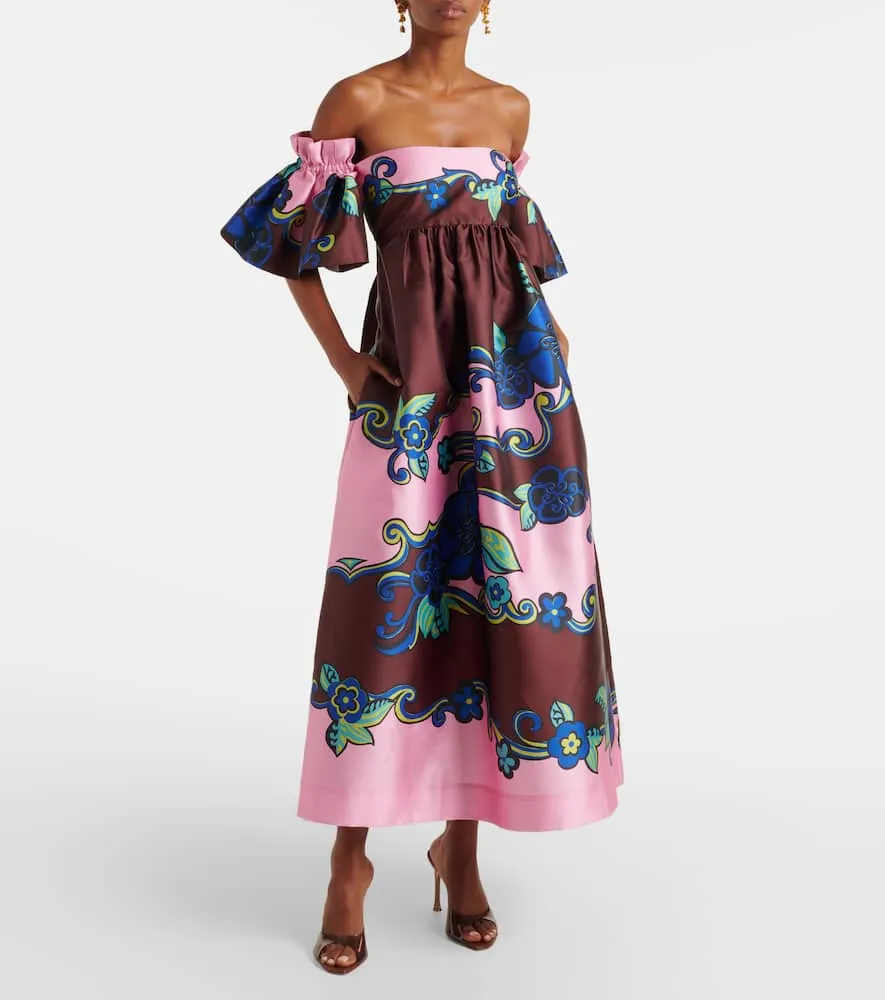 Alemais Floral off-shoulder satin maxi dress