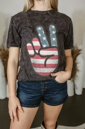 American Peace Sign Super Soft Acid Wash Tee