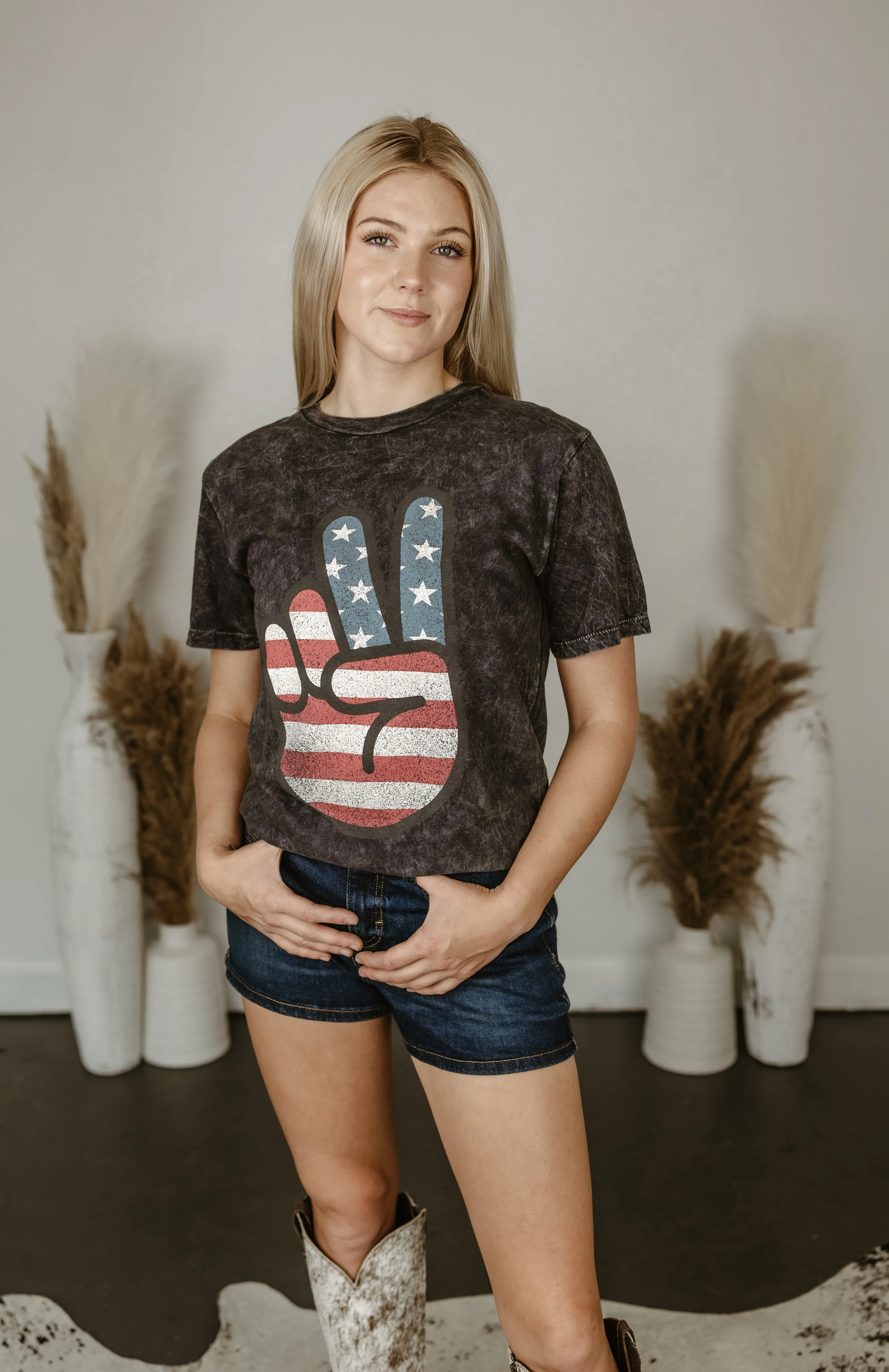 American Peace Sign Super Soft Acid Wash Tee