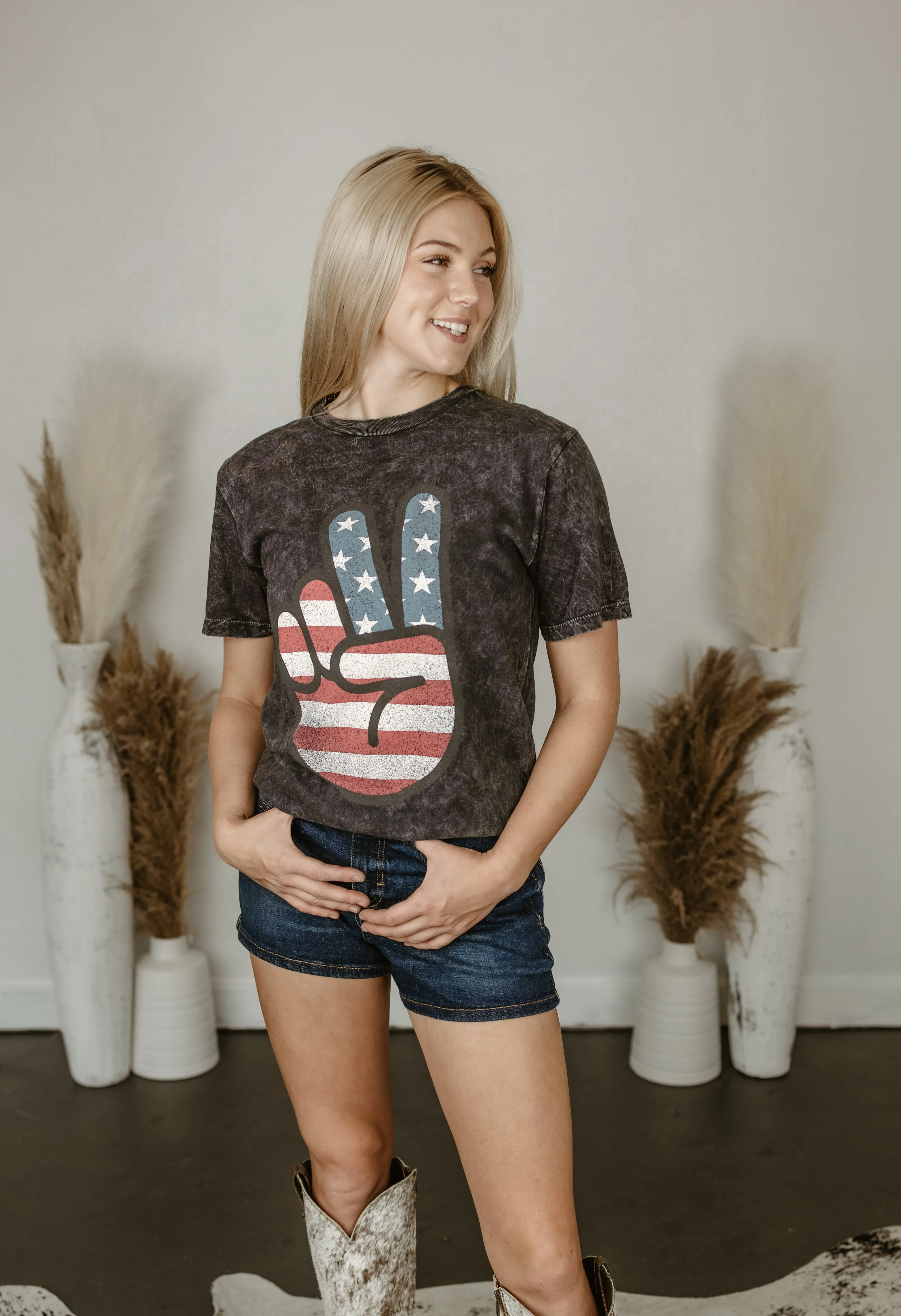 American Peace Sign Super Soft Acid Wash Tee