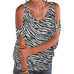 Animal Print Leopard Cold Shoulder 1/2 Sleeves Casual Blouses