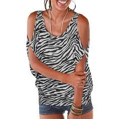 Animal Print Leopard Cold Shoulder 1/2 Sleeves Casual Blouses