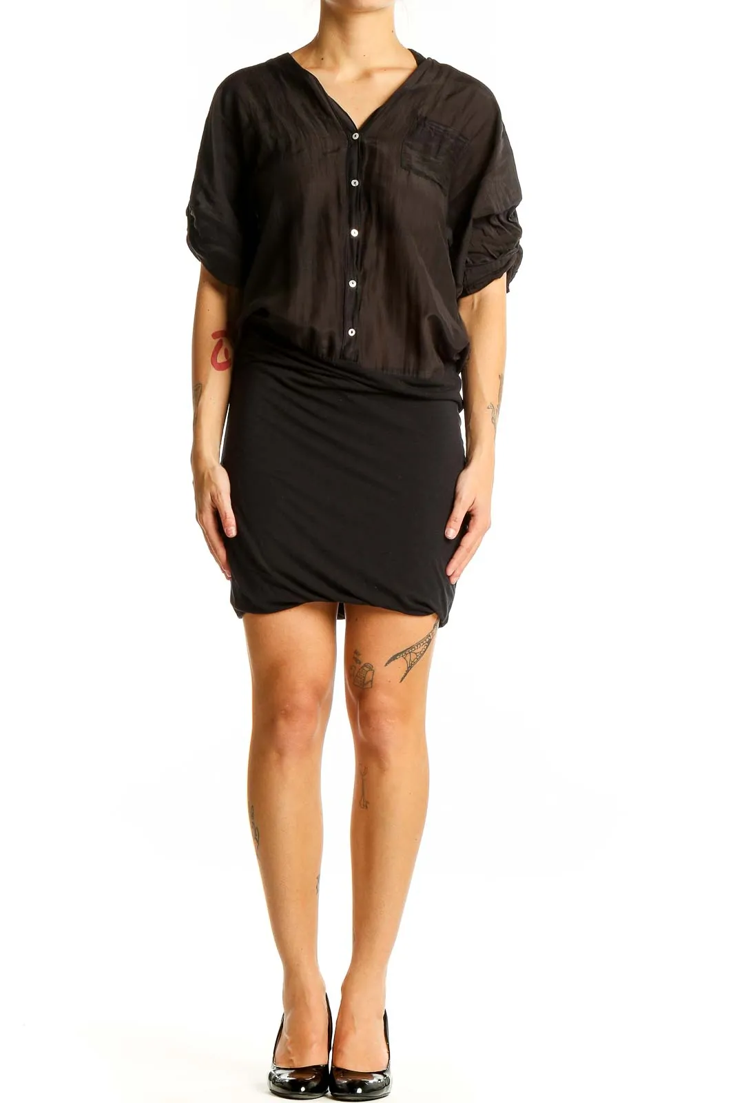 Black Button-Down Shirt Dress