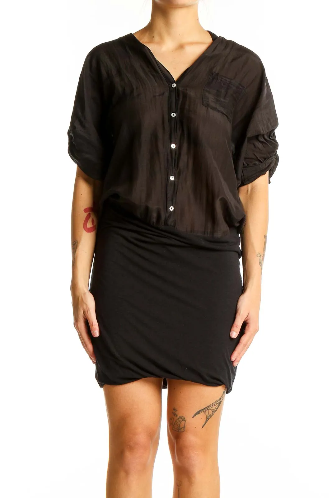 Black Button-Down Shirt Dress