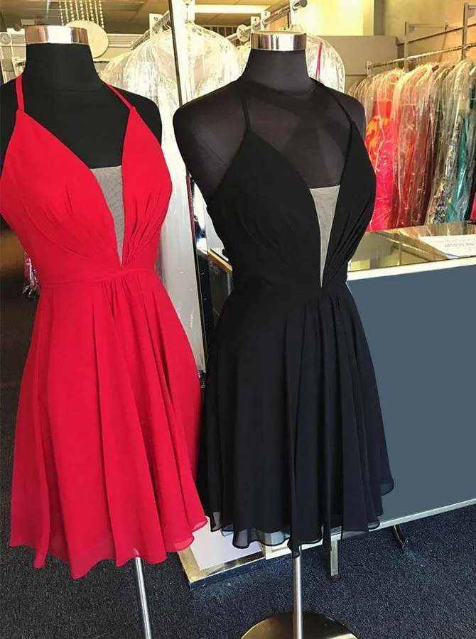 Halter Cocktail Dresses,Chiffon Cocktail Dresses,V-neck Cocktail Dress,Short Prom Dress,CD00038