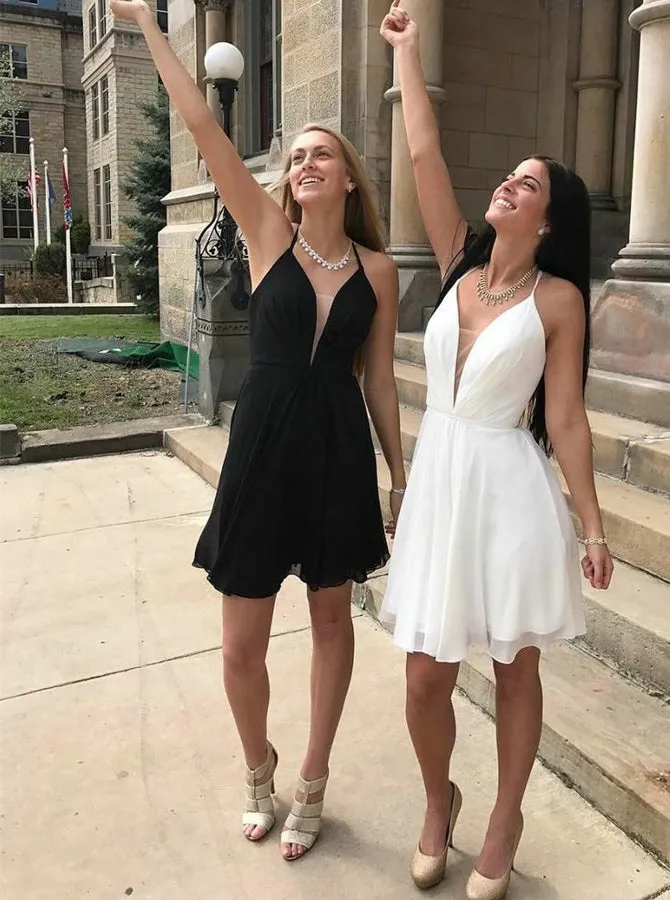 Halter Cocktail Dresses,Chiffon Cocktail Dresses,V-neck Cocktail Dress,Short Prom Dress,CD00038