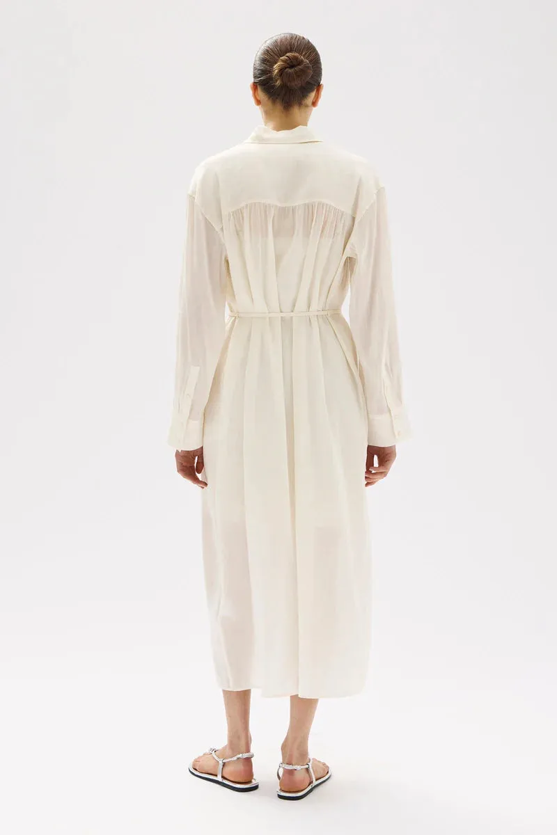 HARPER LINEN SILK MAXI SHIRT DRESS | CREAM