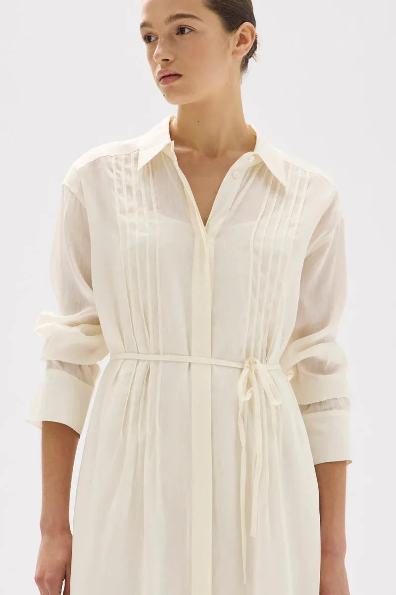 HARPER LINEN SILK MAXI SHIRT DRESS | CREAM