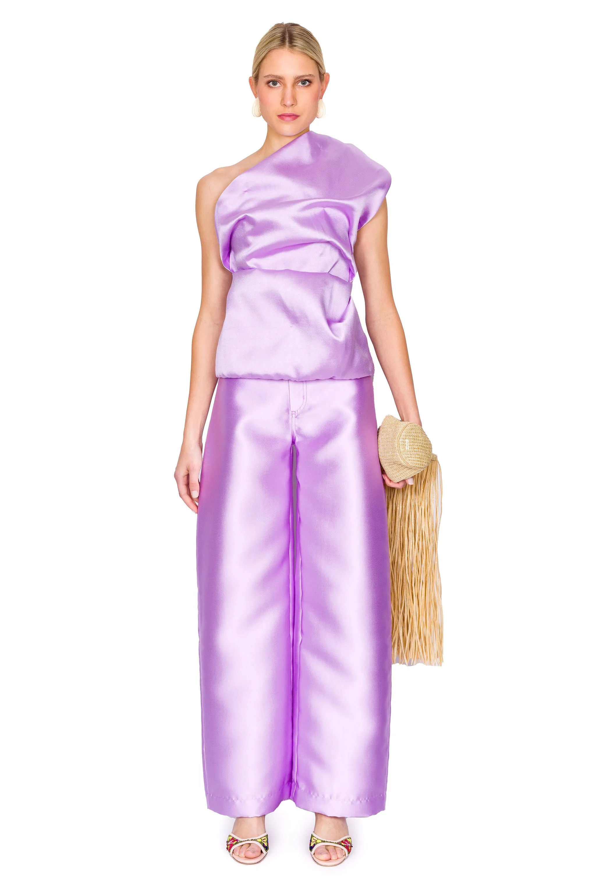 Heavy Satin Sleeveless Fitted Draped Top