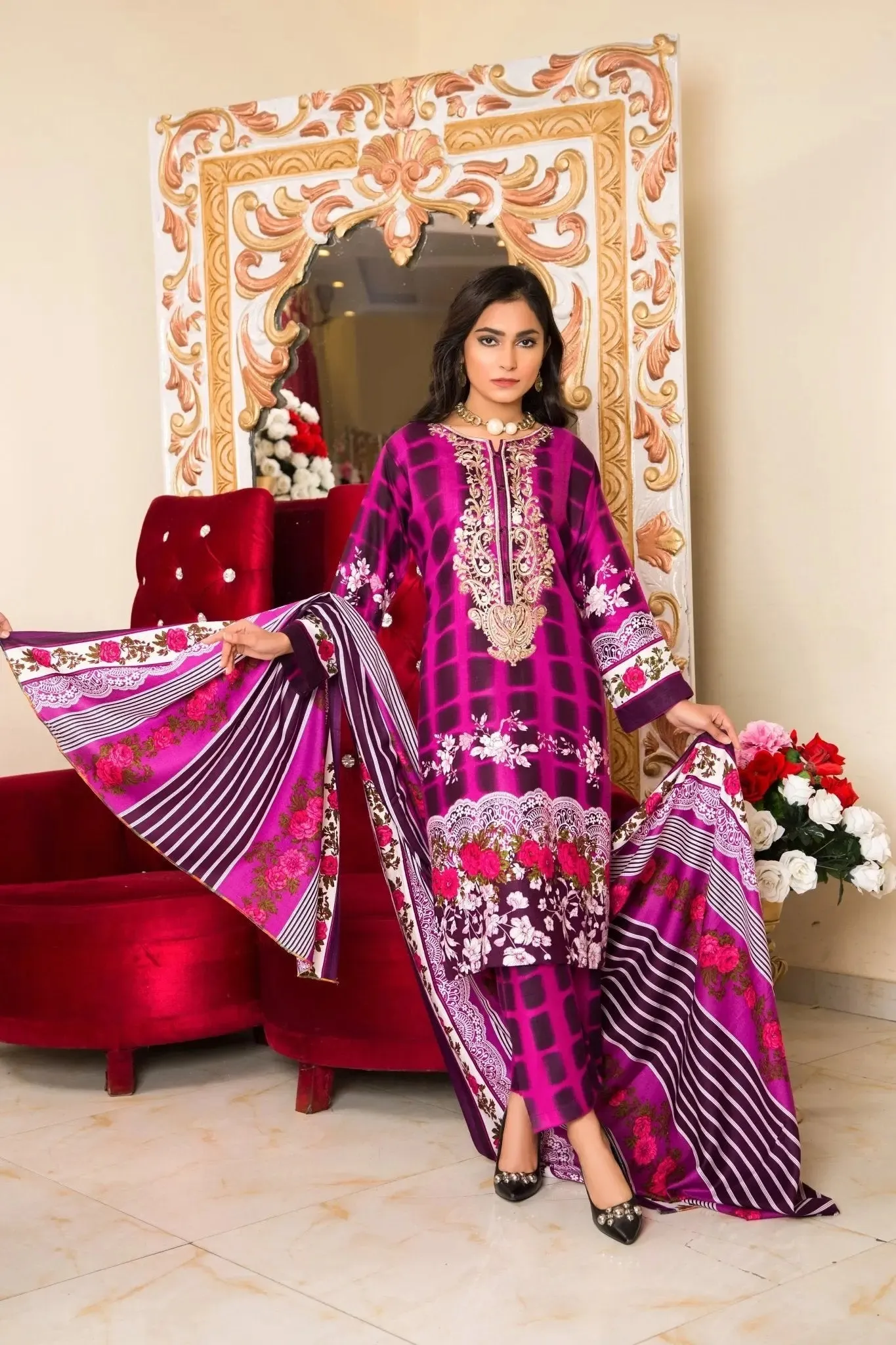 IshDeena Pakistani Salwar Kameez Indian Dresses for Women Ready to Wear Embroider Merino