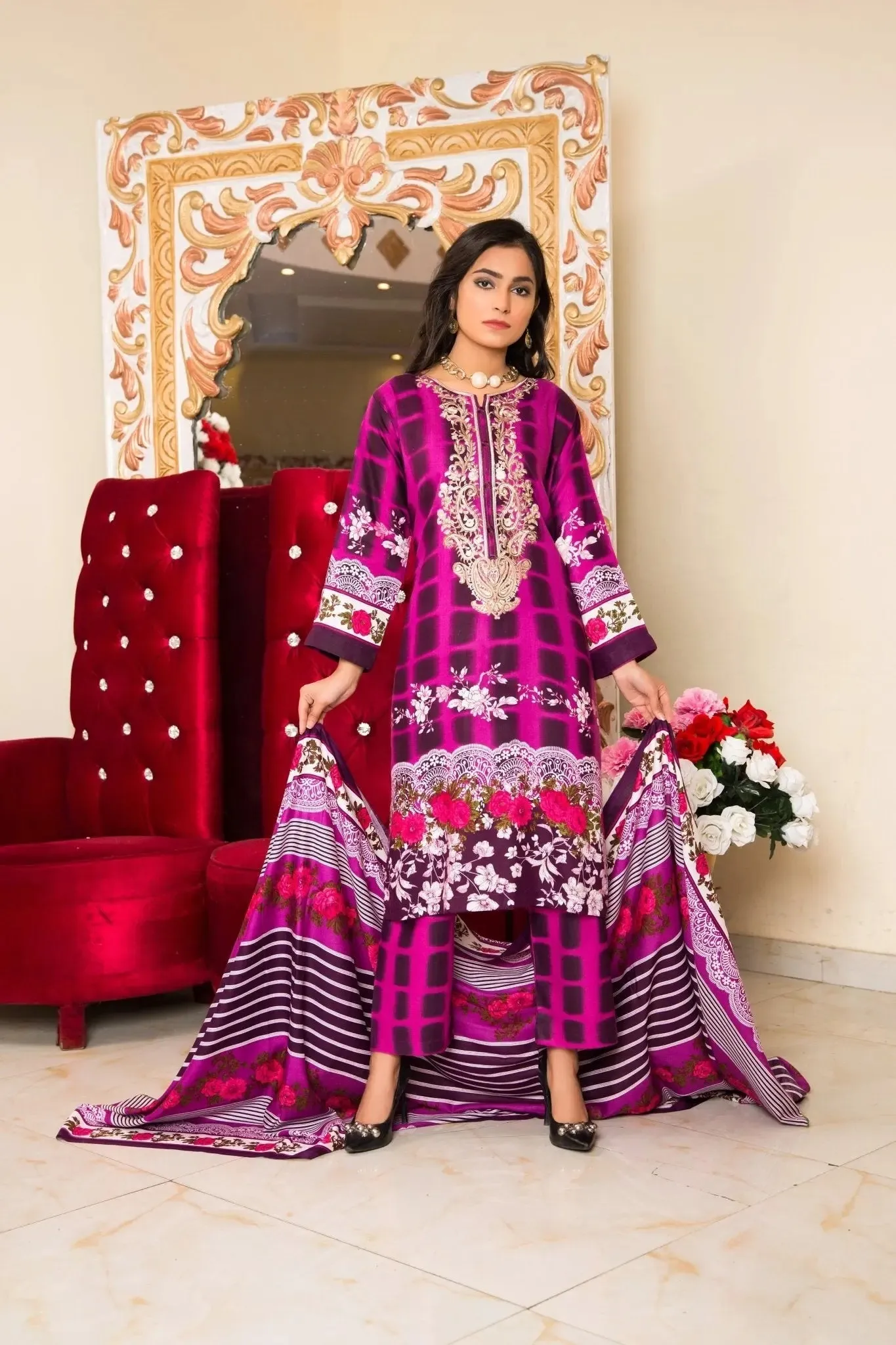 IshDeena Pakistani Salwar Kameez Indian Dresses for Women Ready to Wear Embroider Merino