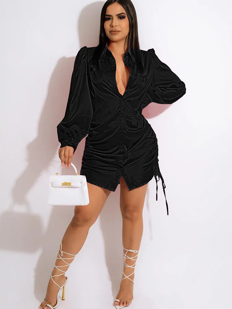 Long Sleeves Buttons Mini Dresses