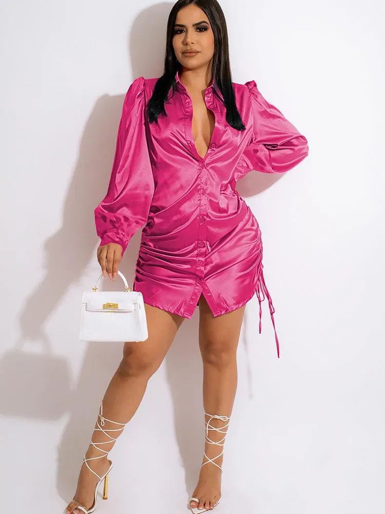 Long Sleeves Buttons Mini Dresses