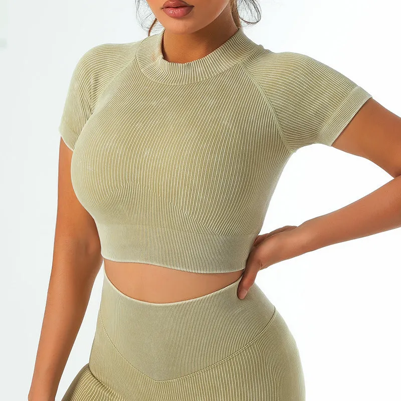 mondmi Sand-Washed Seamless Yoga Set for Women, Ribbed Fitness Wear, Yoga Top and Workout Yoga Pants, Long Pants BT668