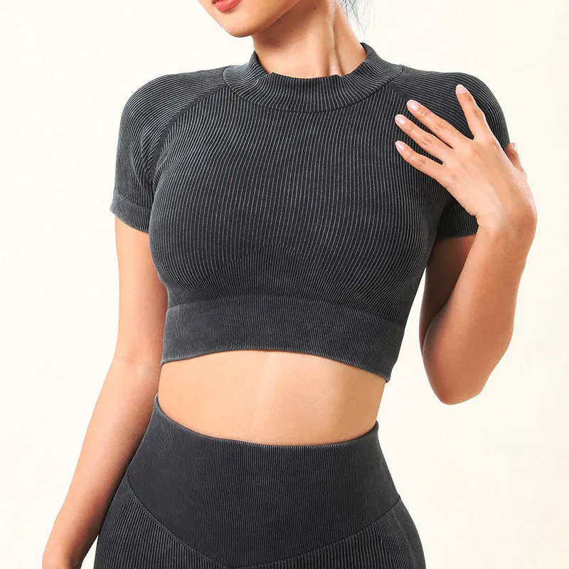 mondmi Sand-Washed Seamless Yoga Set for Women, Ribbed Fitness Wear, Yoga Top and Workout Yoga Pants, Long Pants BT668
