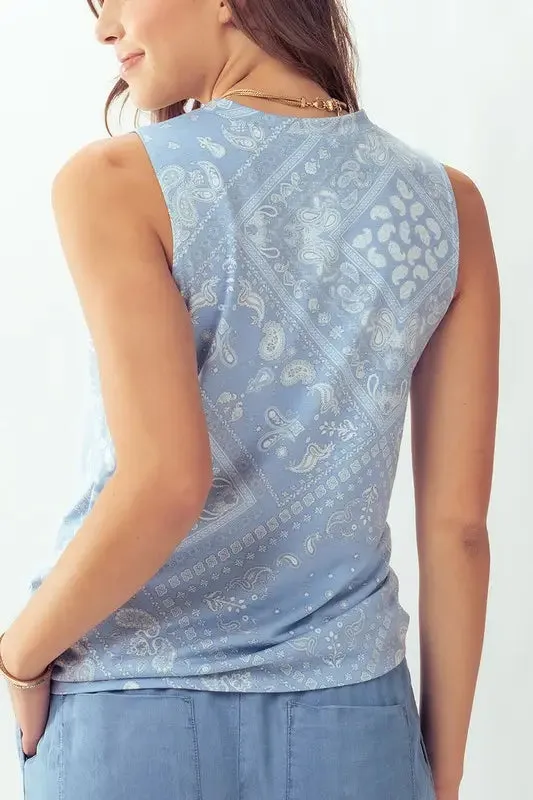 Paisley Bandana Sleeveless Top - Light Blue