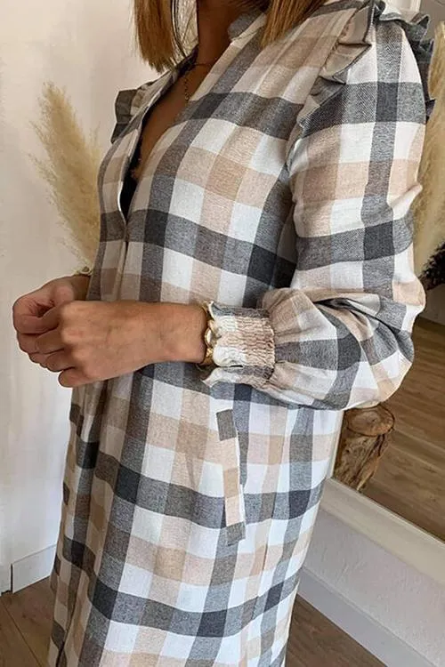 Plaid Long Sleeve Mini Shirt Dress