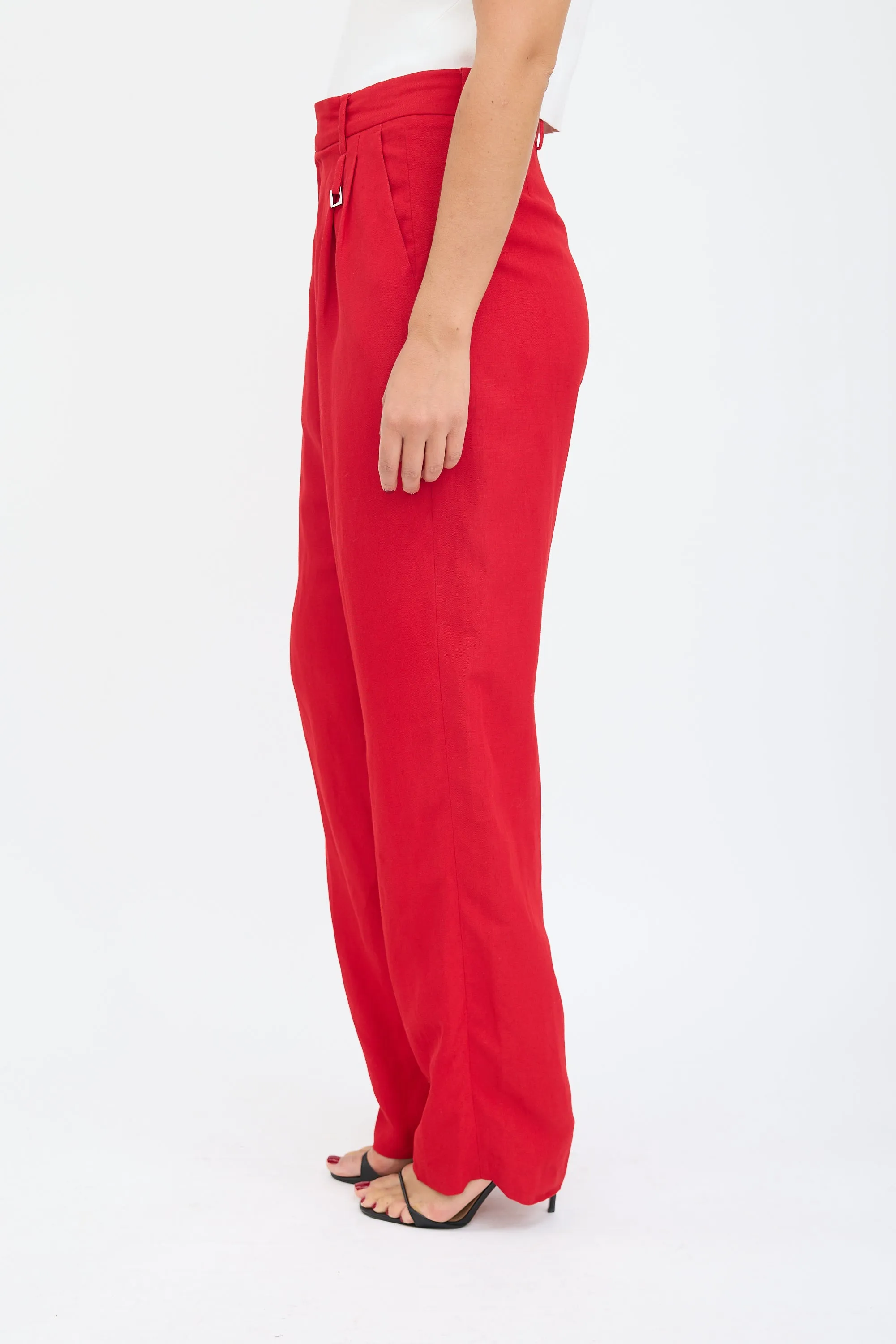 Red Pleated Wide Leg Trouser