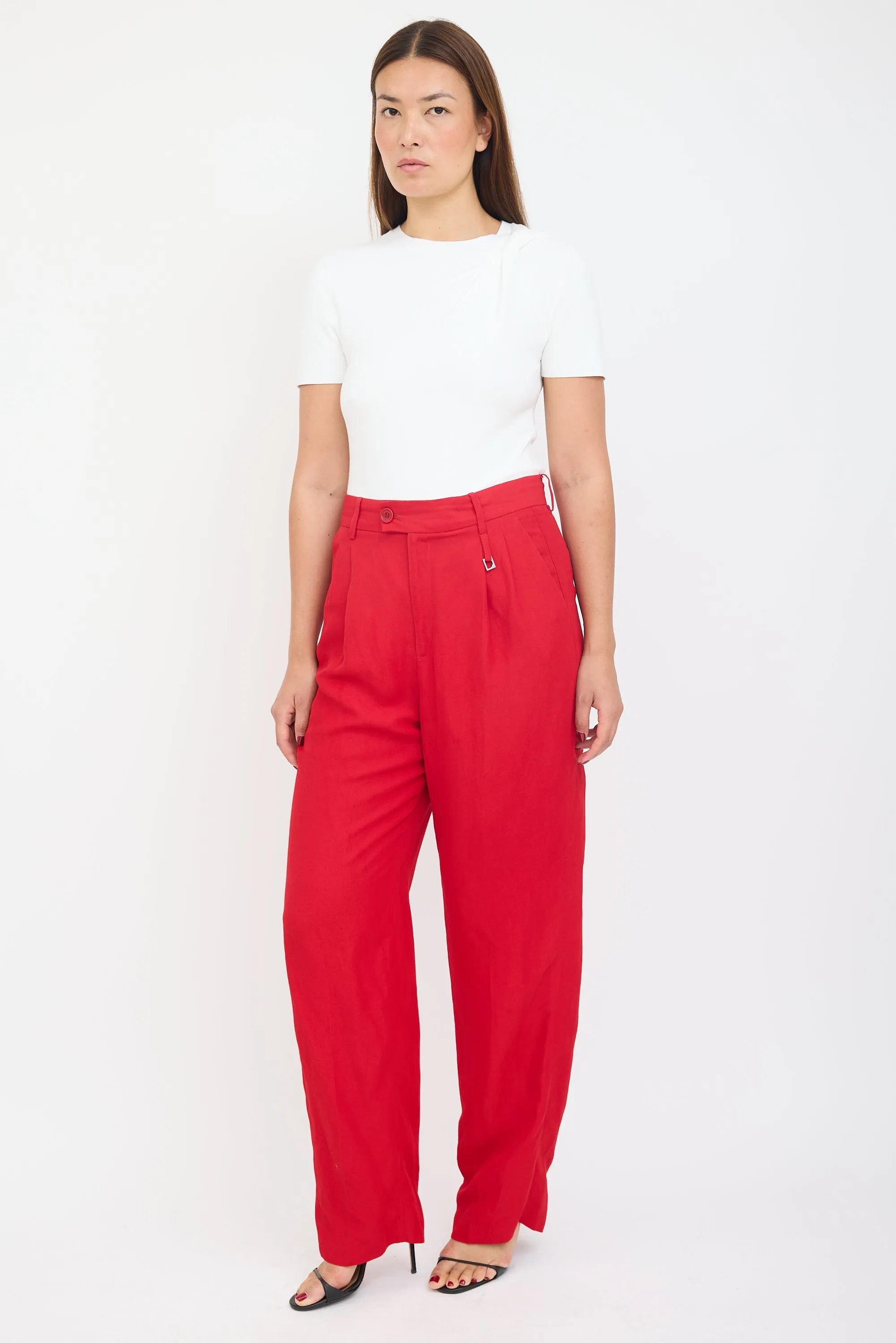 Red Pleated Wide Leg Trouser