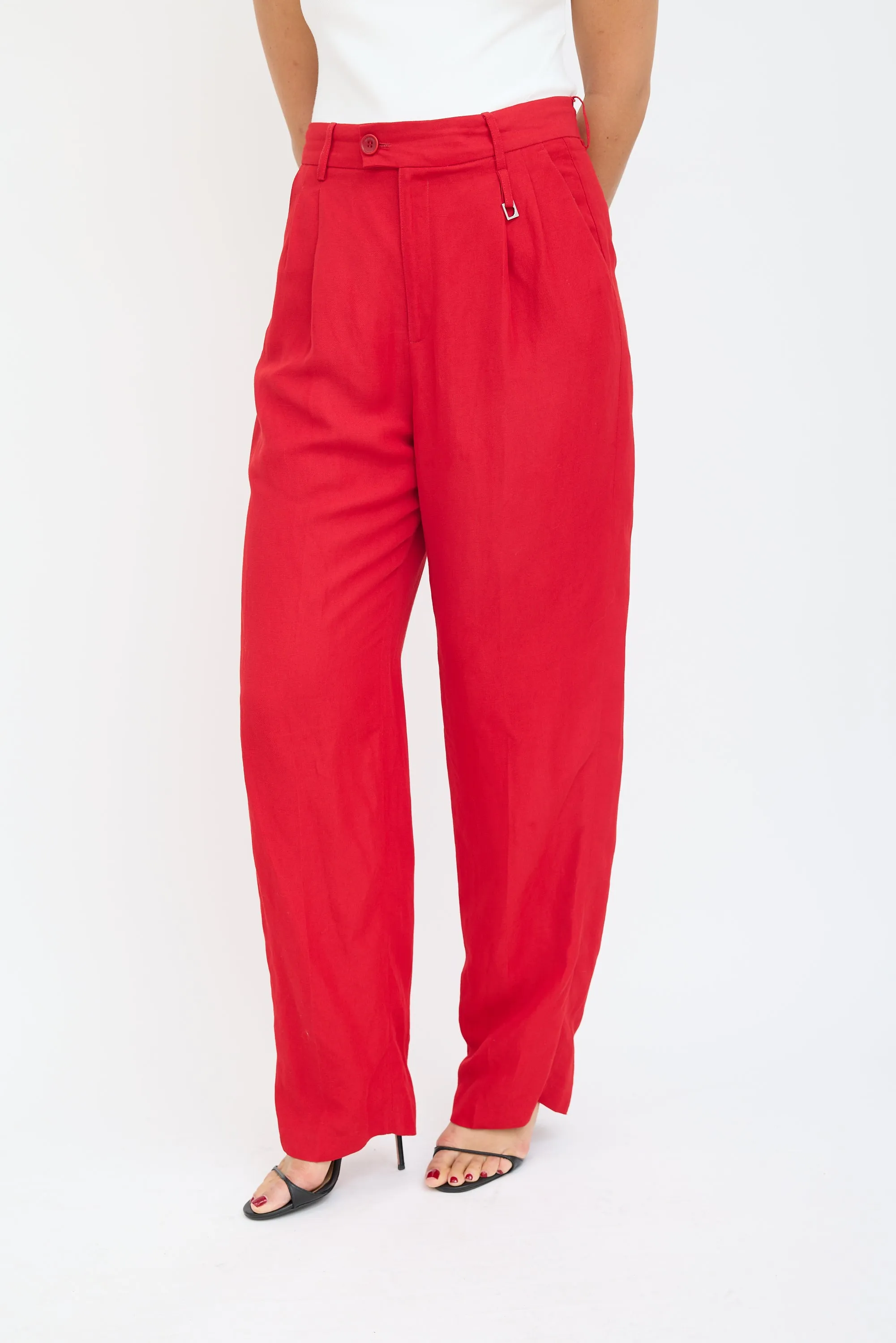 Red Pleated Wide Leg Trouser