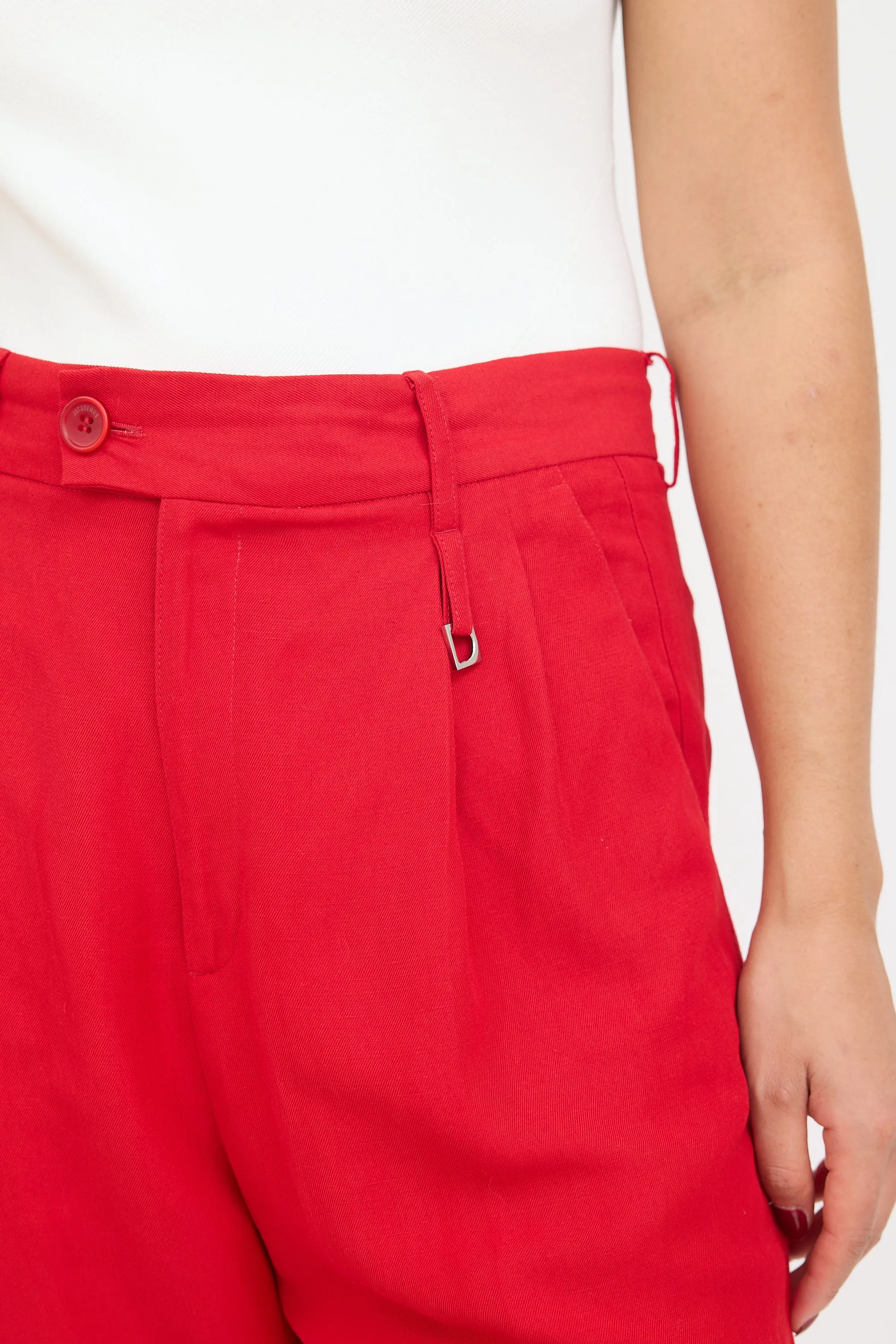 Red Pleated Wide Leg Trouser