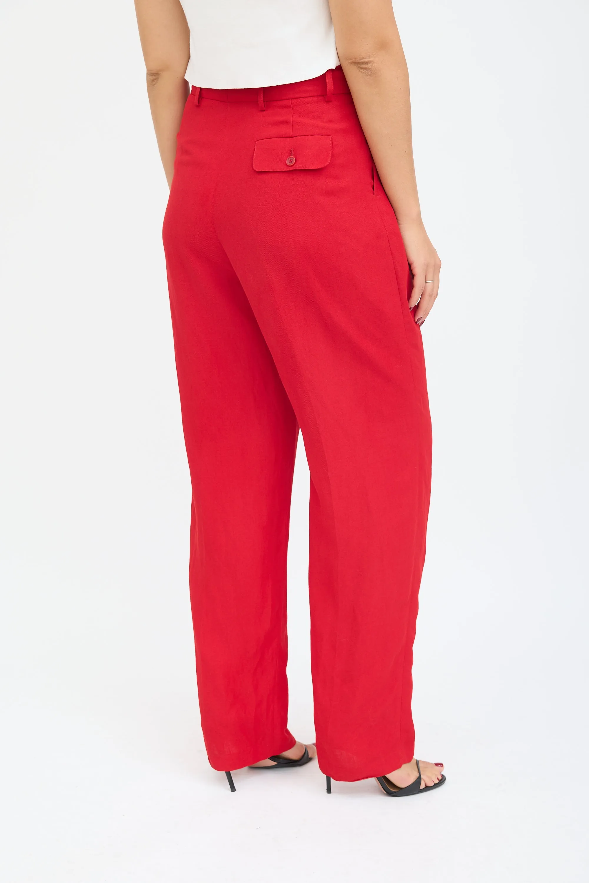 Red Pleated Wide Leg Trouser