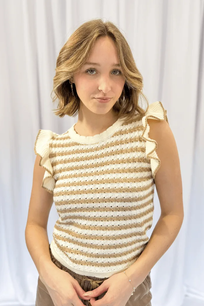 Ruffle Sleeve Top in Khaki