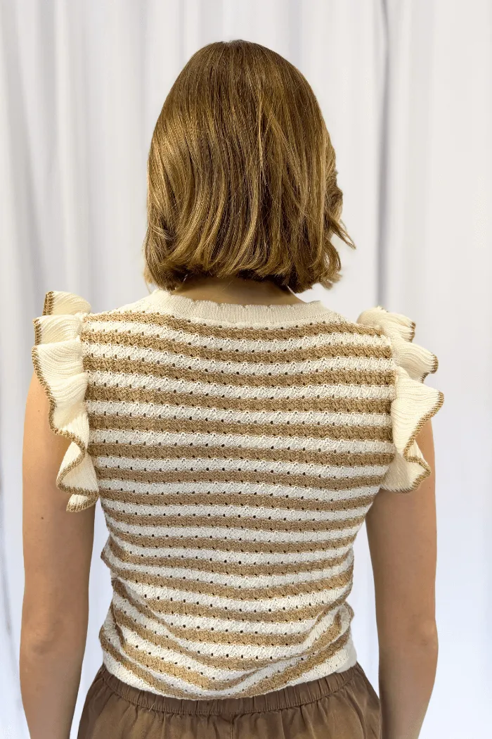 Ruffle Sleeve Top in Khaki