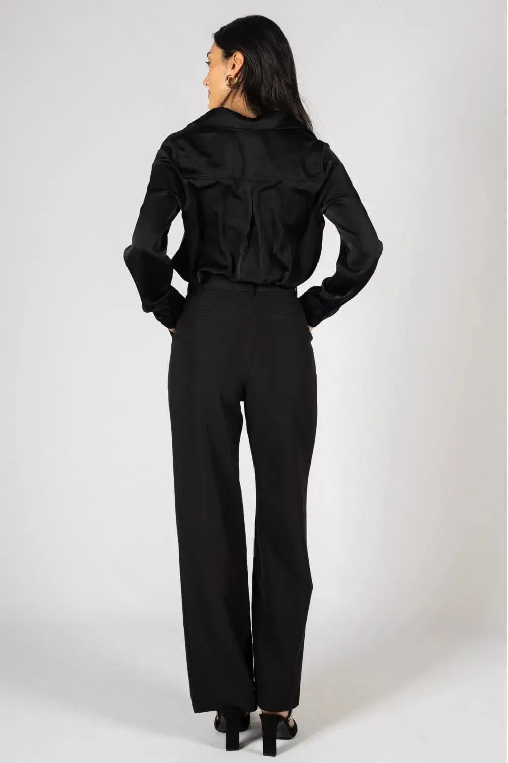 Satin Button Down Blouse with Side Slit