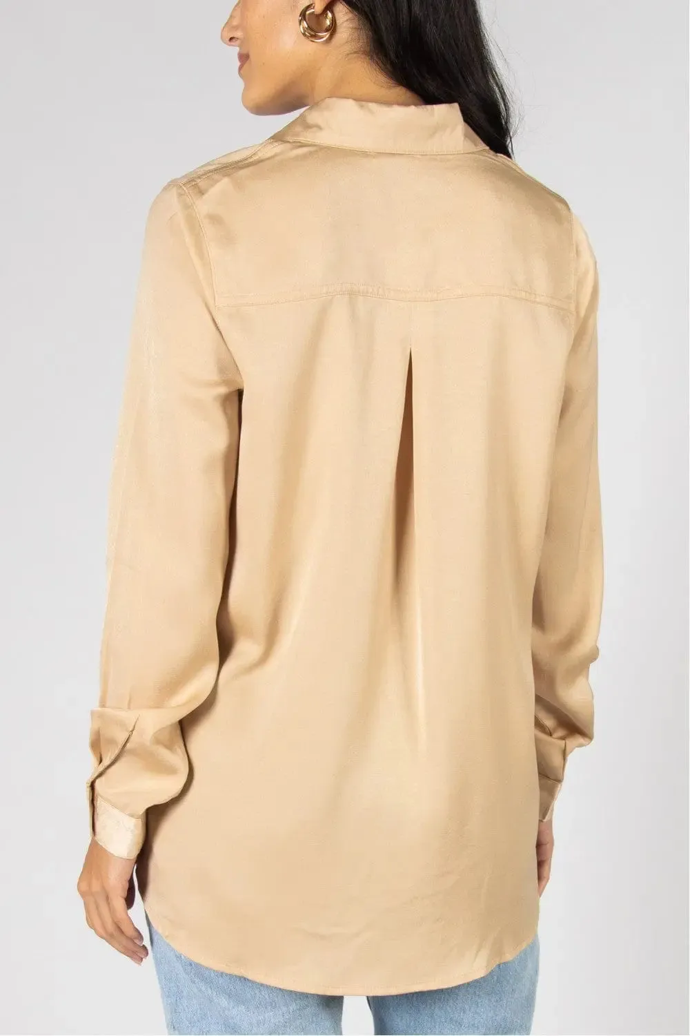 Satin Button Down Blouse with Side Slit
