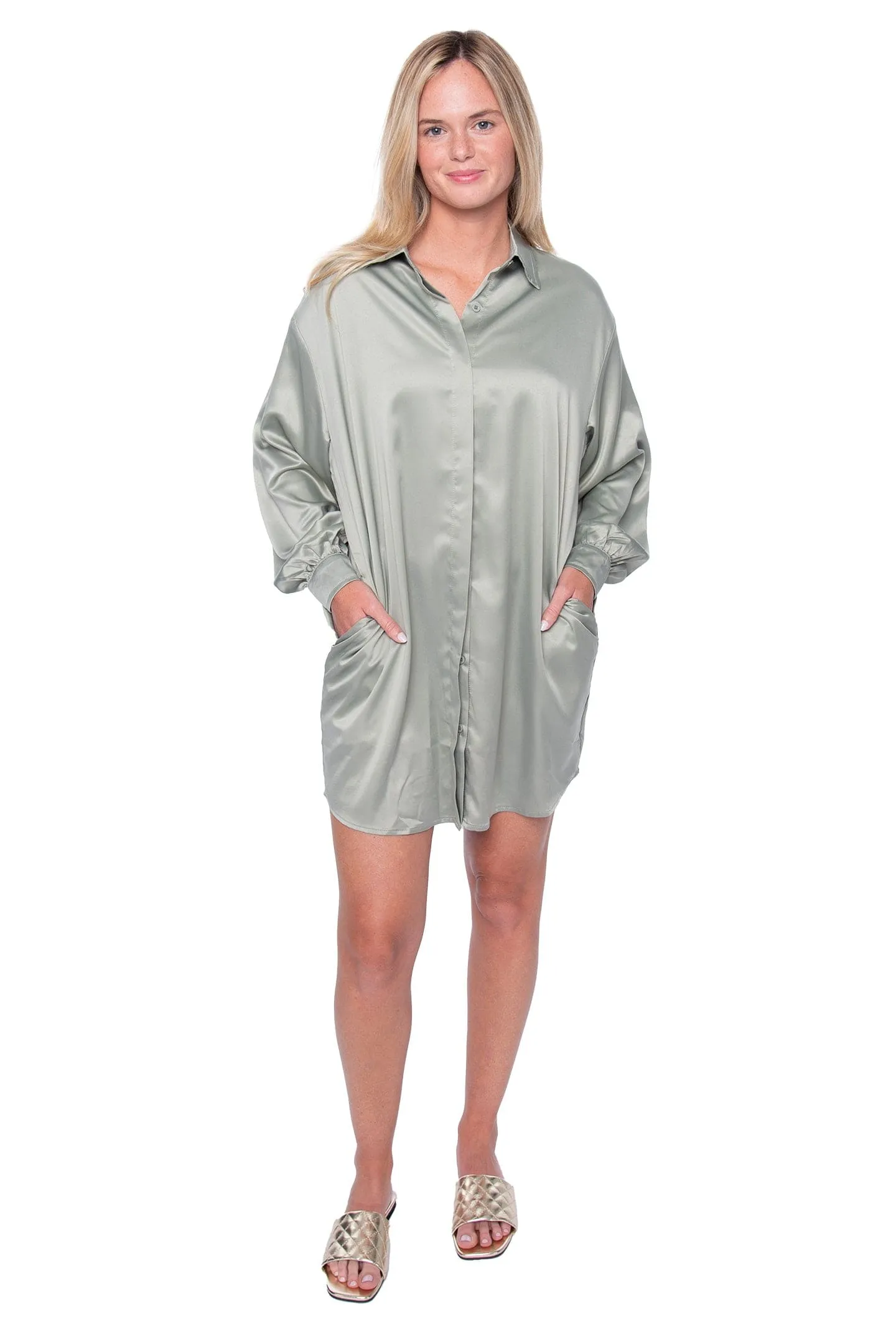 Satin Shirt Dress- FINAL SALE
