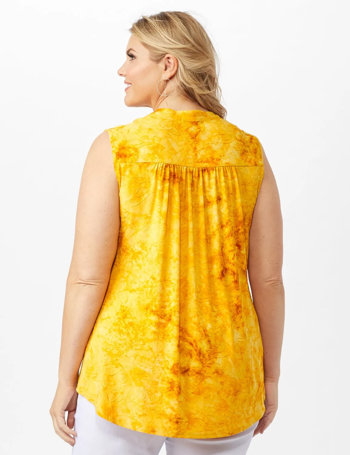 Sleeveless Gold Jaquard Popover Plus