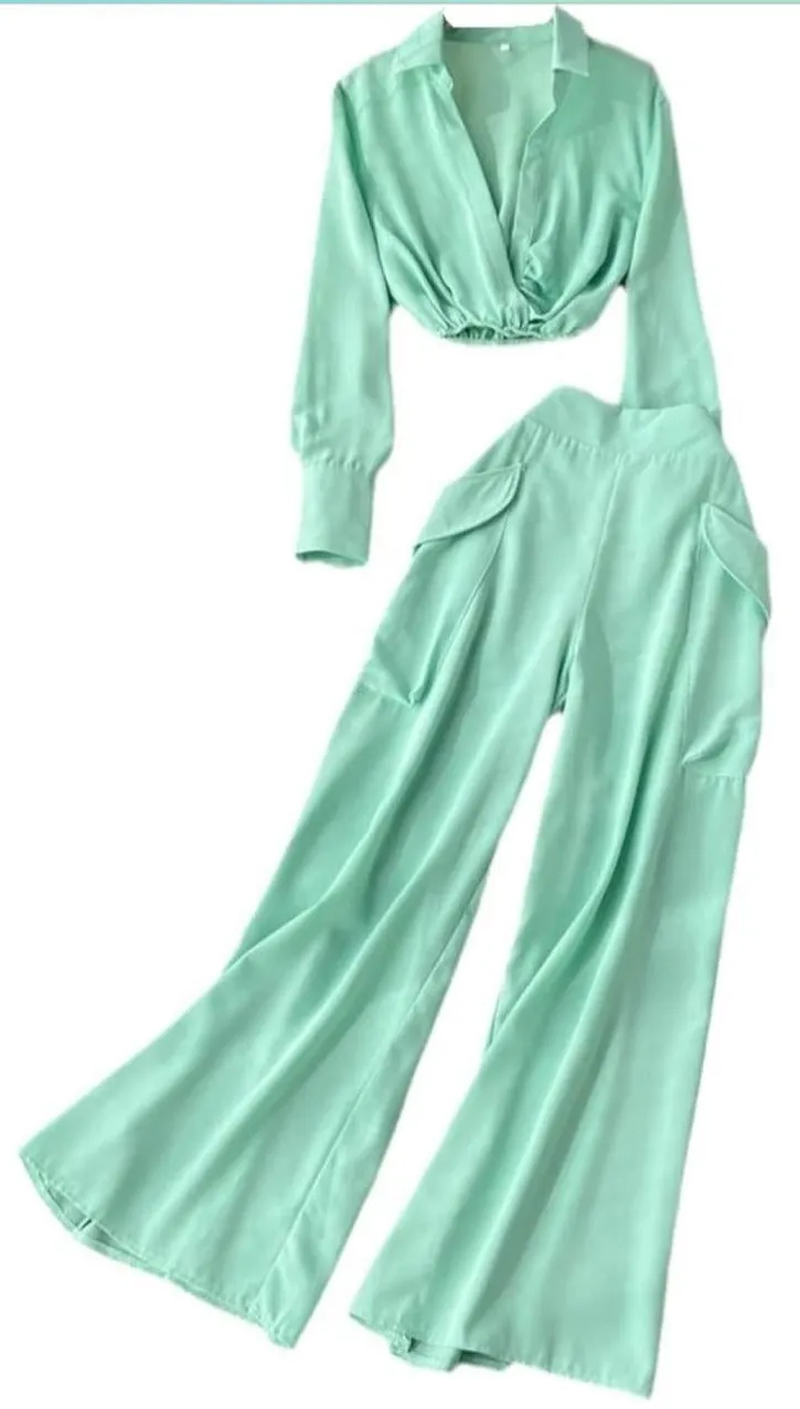 Women Outifits Long Sleeve Lapel Crop Top Office Shirt B-89254